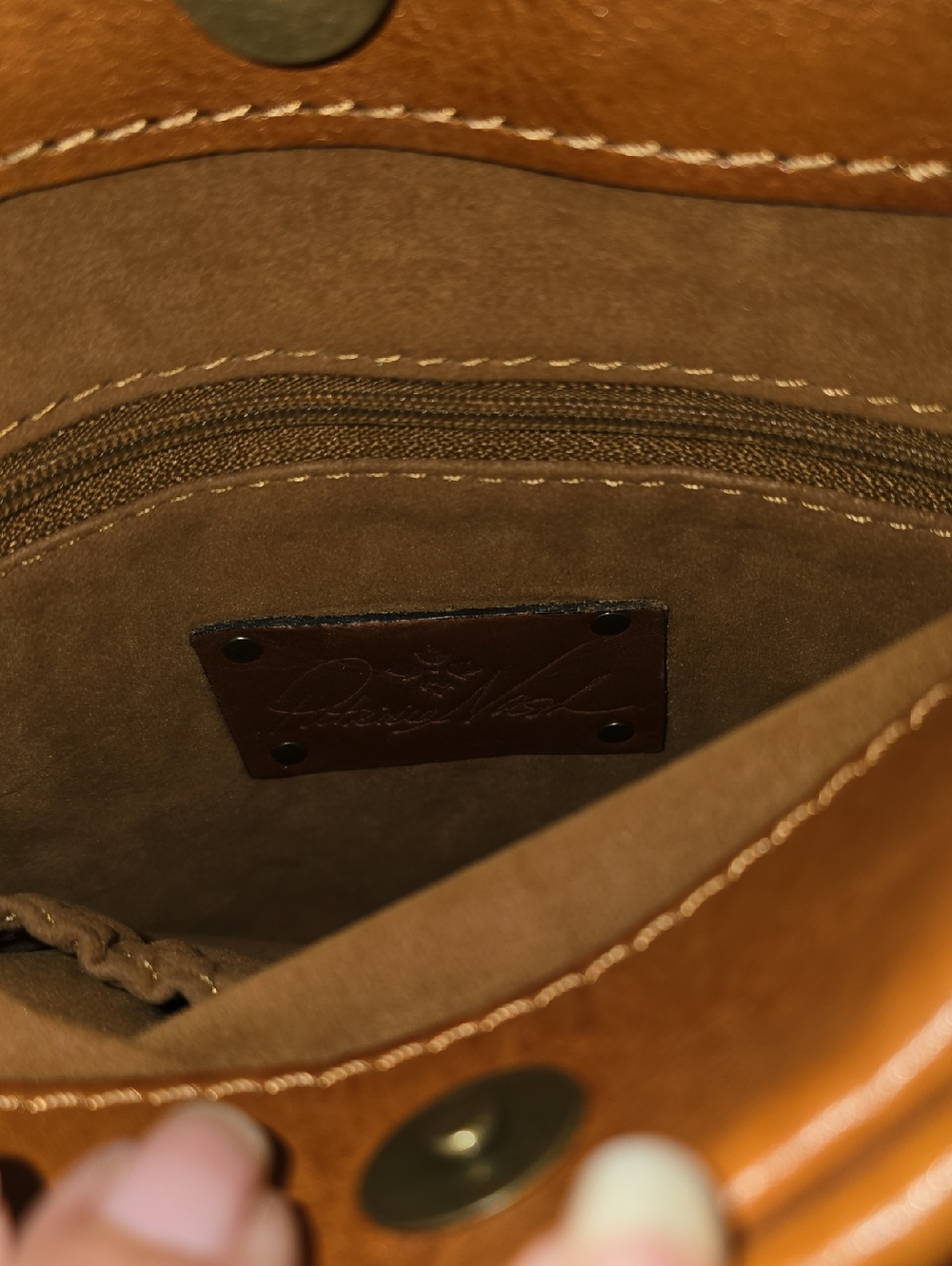 Patricia Nash Caramel Leather Crossbody Bag with Embossed Medallion - Picture 2 of 6
